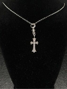 Chrome Hearts Mini Smaller Size Floral Cross Pendant Paper Chain Necklace Unisex